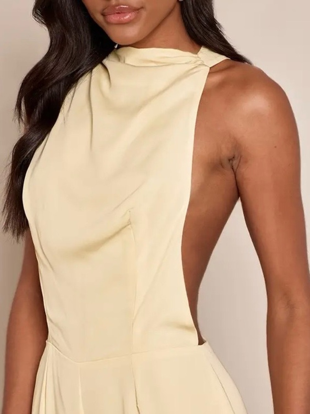 Yellow Chiffon Wide Leg Jumpsuit Size 12 Draped Neck Back Detail NWT - Picture 3 of 4